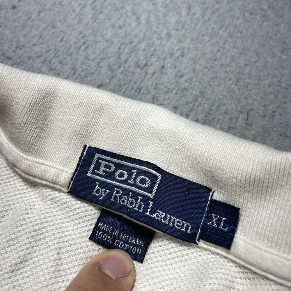Polo By Ralph Lauren Polo Shirt Mens XL White Navy Stripe Rugby Long Sleeve